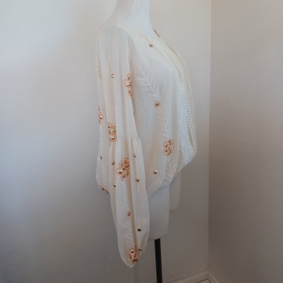 The Wallflower Boho Blouse Embroidered Lace Cream Orange Womens Large - Picture 8 of 12